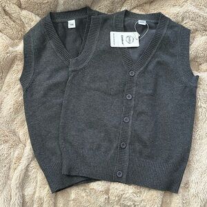 School Uniform Button Up Knit Vest in Dark Grey